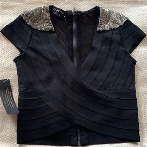 NWT Embellished capsleeve Bebe crop top